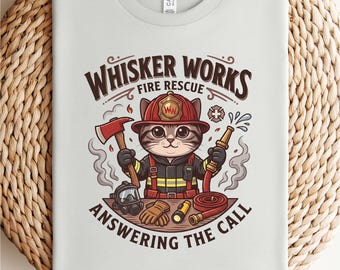 Firefighter Cat Shirt | Fire Rescue Tee, Firefighter Gift, EMT Fire Department Shirt, Whisker Works Fire Rescue