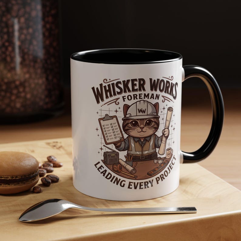 Tasse pour contremaître de chez Whisker Works | Tasse à café chat contremaître, cadeau drôle de superviseur de construction, tasse pour diriger chaque projet, tasse à café pour entrepreneur image 4