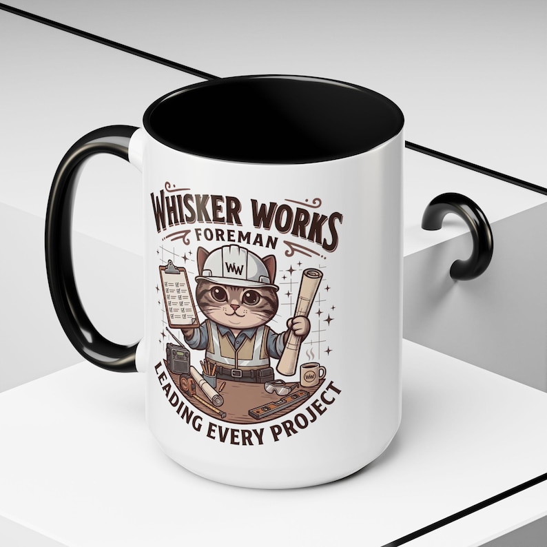 Tasse pour contremaître de chez Whisker Works | Tasse à café chat contremaître, cadeau drôle de superviseur de construction, tasse pour diriger chaque projet, tasse à café pour entrepreneur image 5
