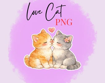 Küssendes Katzen Paar PNG | Aquarell Valentinstag Clipart (digitaler Download)