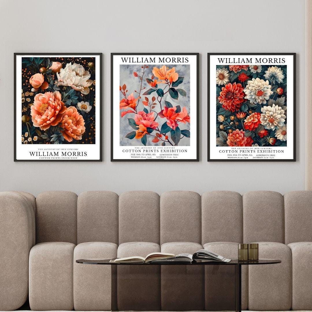 William Morris Botanical Butterfly Prints, Vintage Exhibition Posters ...