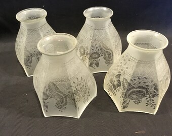 1474 set of four 2 14 fitter antique etched glass lamp shade victorian style c1910 - Antique Glass Lamp Shades 1474 set of four 2 14 fitter antique etched glass lamp shade victorian style c1910 - Antique Glass Lamp Shades