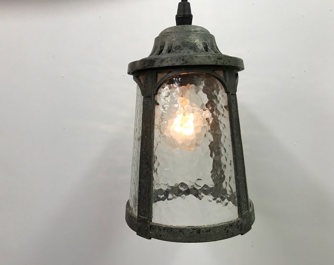 Antique 1910 White Metal and Textured Glass Shade Rewired on Braided Cord
