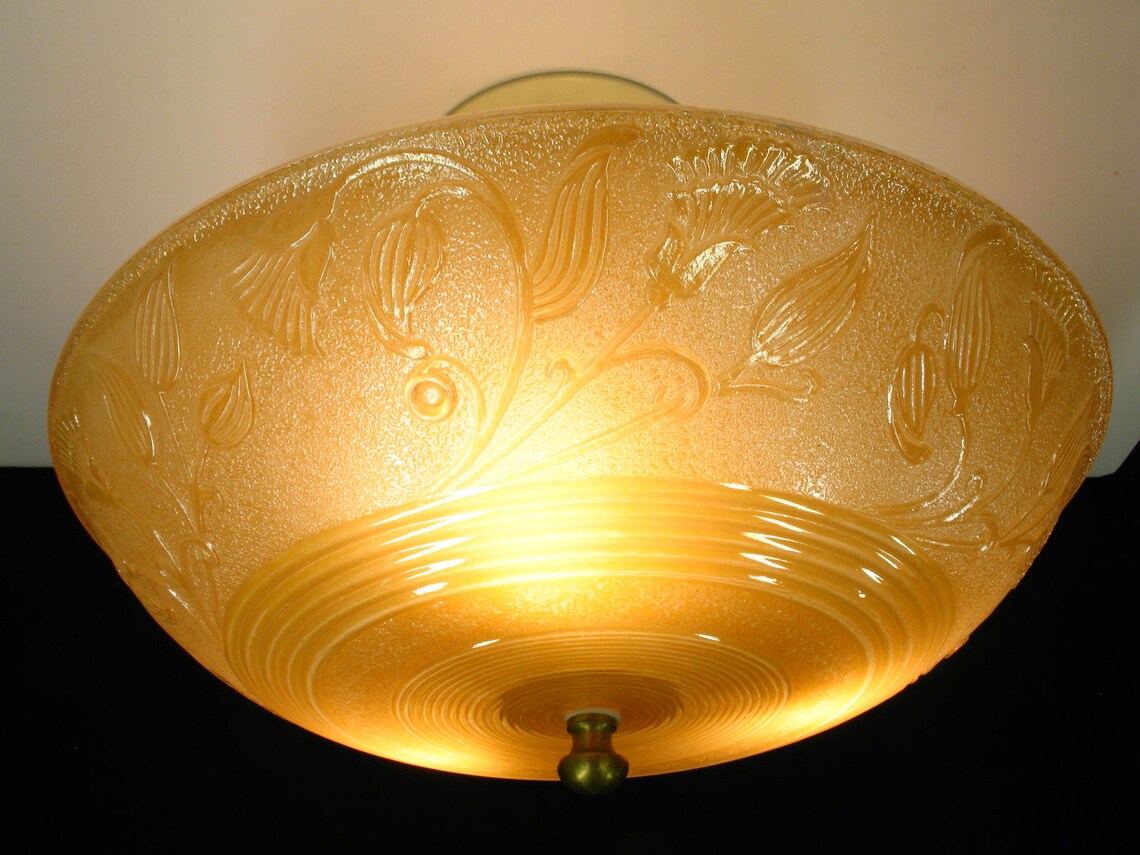 3424 Flush Ceiling Fixture Glass Shade Pendant Light Etsy