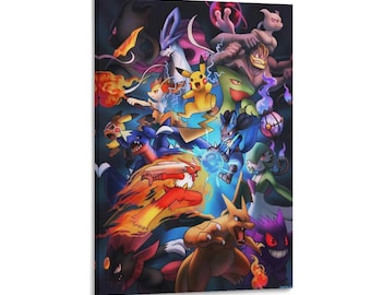 Detalles de Pikachu de todas las regiones: Kanto, Sinnoh, Johto, Kalos, Unova, Hoenn. Póster de arte en lienzo para pared. Impresión para decoración del hogar.
