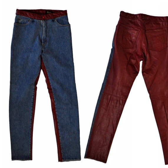 Rare Vintage Denim Red Leather Pants