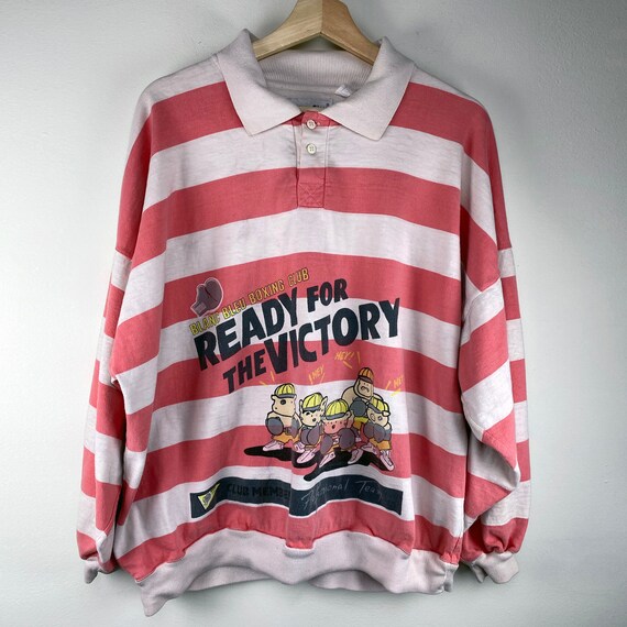 Vintage 1980s Pink Striped Rugby Shirt Blanc Bleu