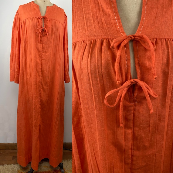 Vintage 1980s Orange Caftan Maxi Clovis Ruffin Fes