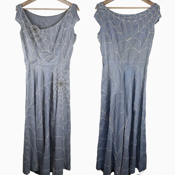 1950s Spiderweb Steel Blue Halloween Vintage Dress