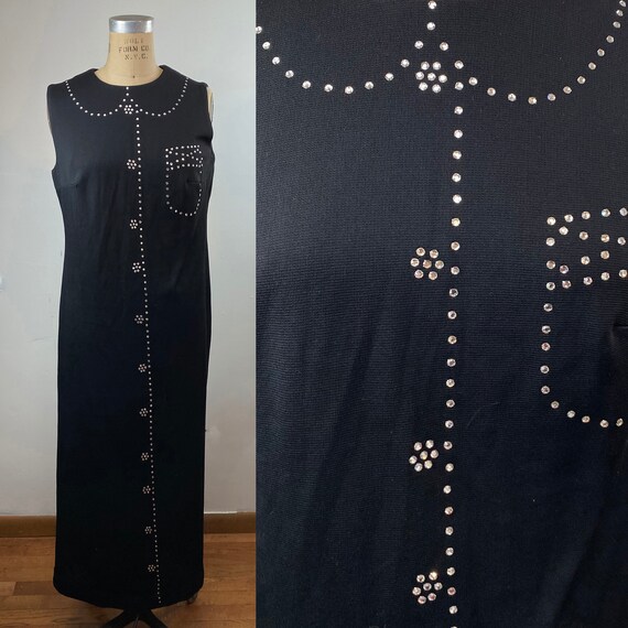 Vintage 70s Maxi Dress Rhinestone Dress