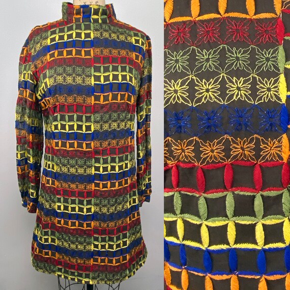 Vintage 60s Mod Geometric Colorful Long Sleeved Mi