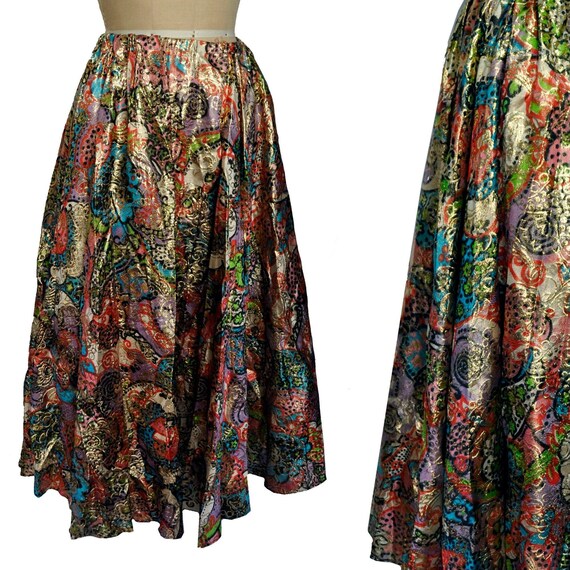 Vintage Metallic Colorful Maxi Boho Festival Psych
