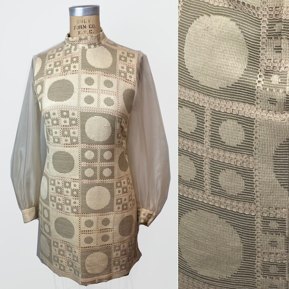 Vintage 1960s Space Age Mini Mod Geometric Beige D
