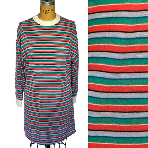 Vintage 80s Striped Acrylic t-shirt Dress