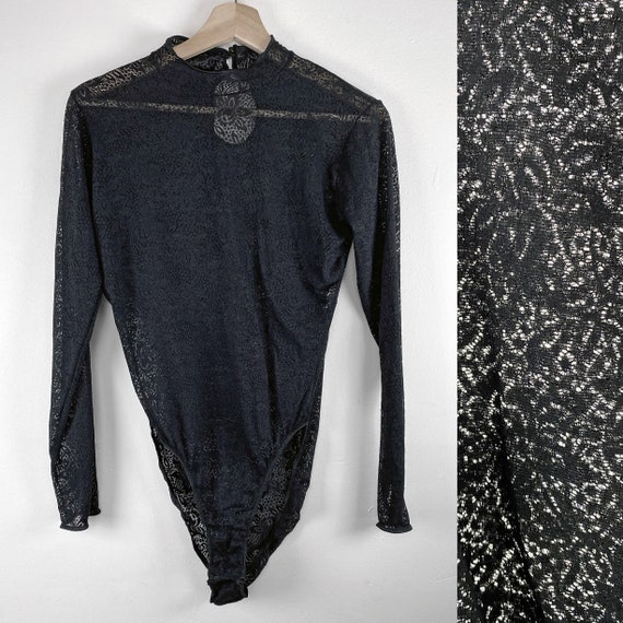 Vintage 1990s Black Lace Leotard Bodysuit