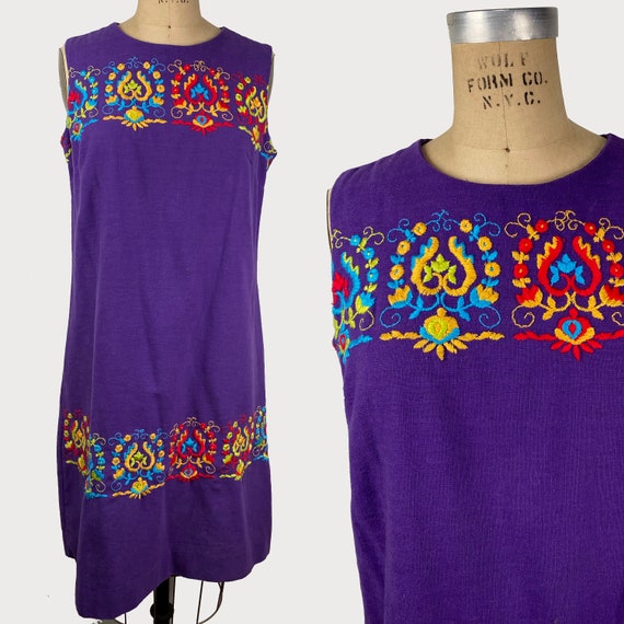 Vintage Ship N Shore Purple Linen Embroidered Fest