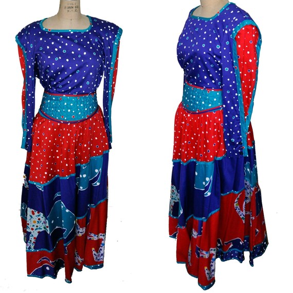 Vintage 80s Jeanne Marc Dress Skirt Set Medium