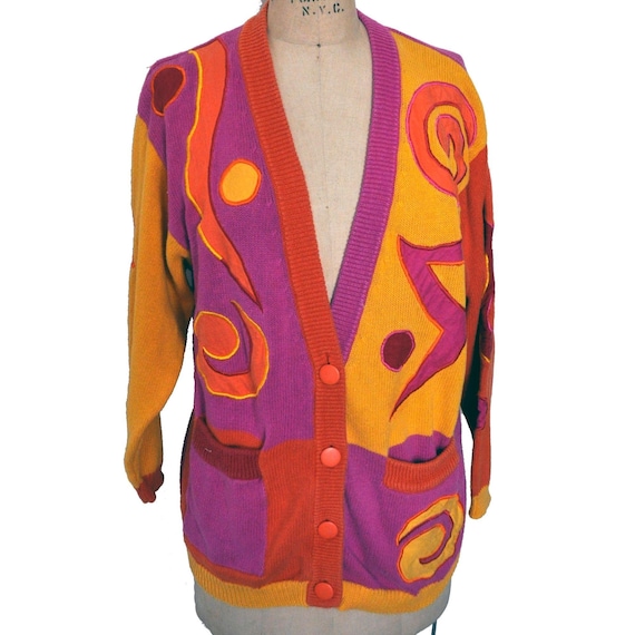 Vintage 90s Pink Orange Geometric Oversized Small