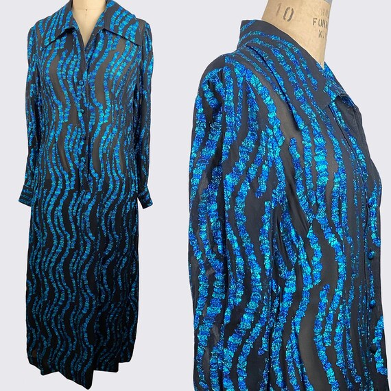 Vintage 1970s Turquoise Metallic Wave Sheer Maxi D