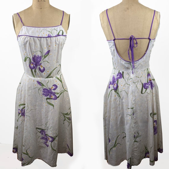 Vintage Spaghetti Strap Floral Iris Purple White S