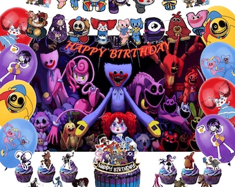 Set de decoración para fiestas de cumpleaños infantiles, artículos de fiesta inspirados en juegos y dibujos animados, pancarta, fondo, adorno para pastel y kit de globos.