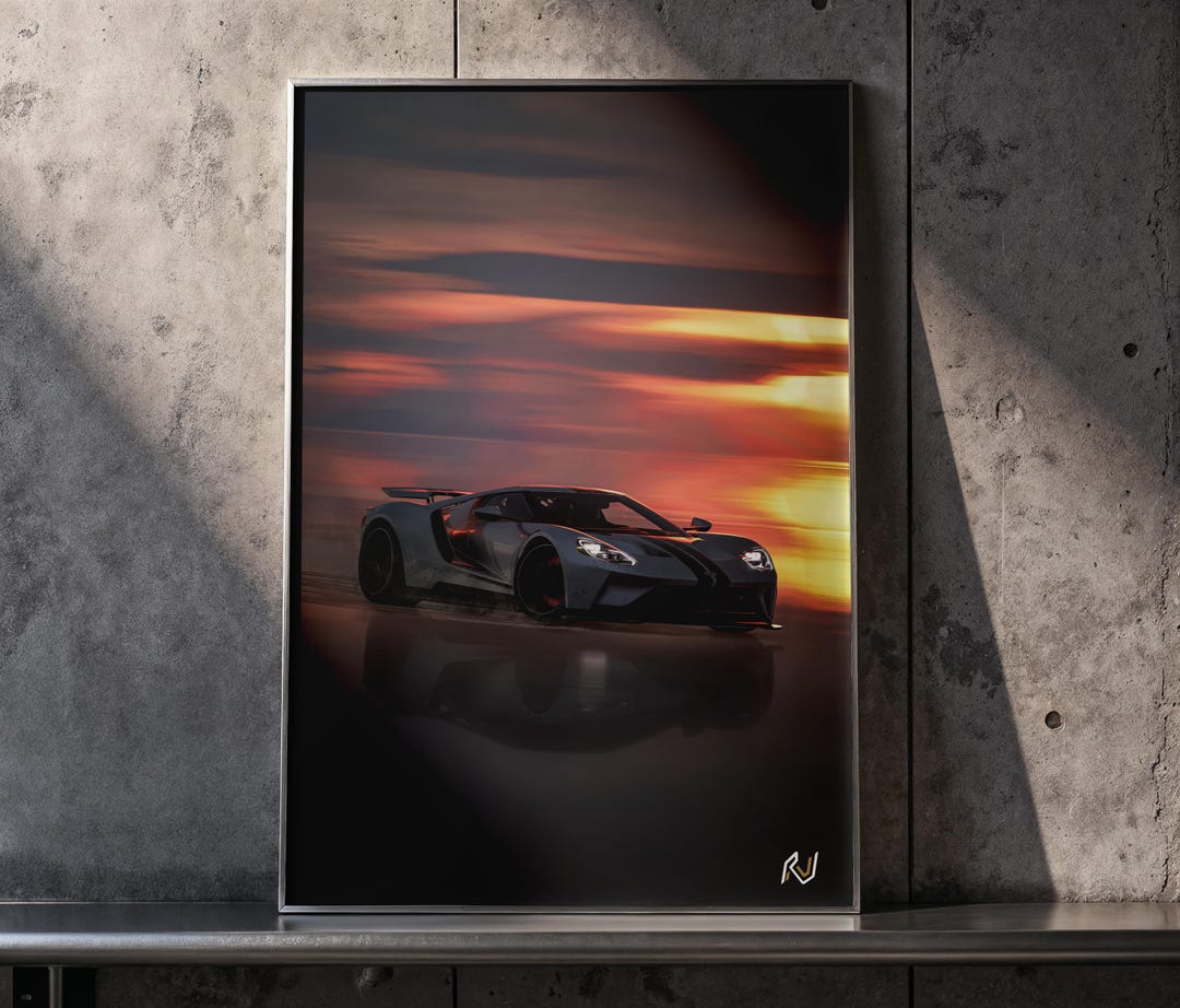 Gt Racing Poster Ford GT Sunset Poster | Supercar Wall Art | Ford GT Print | Le Mans Car ...