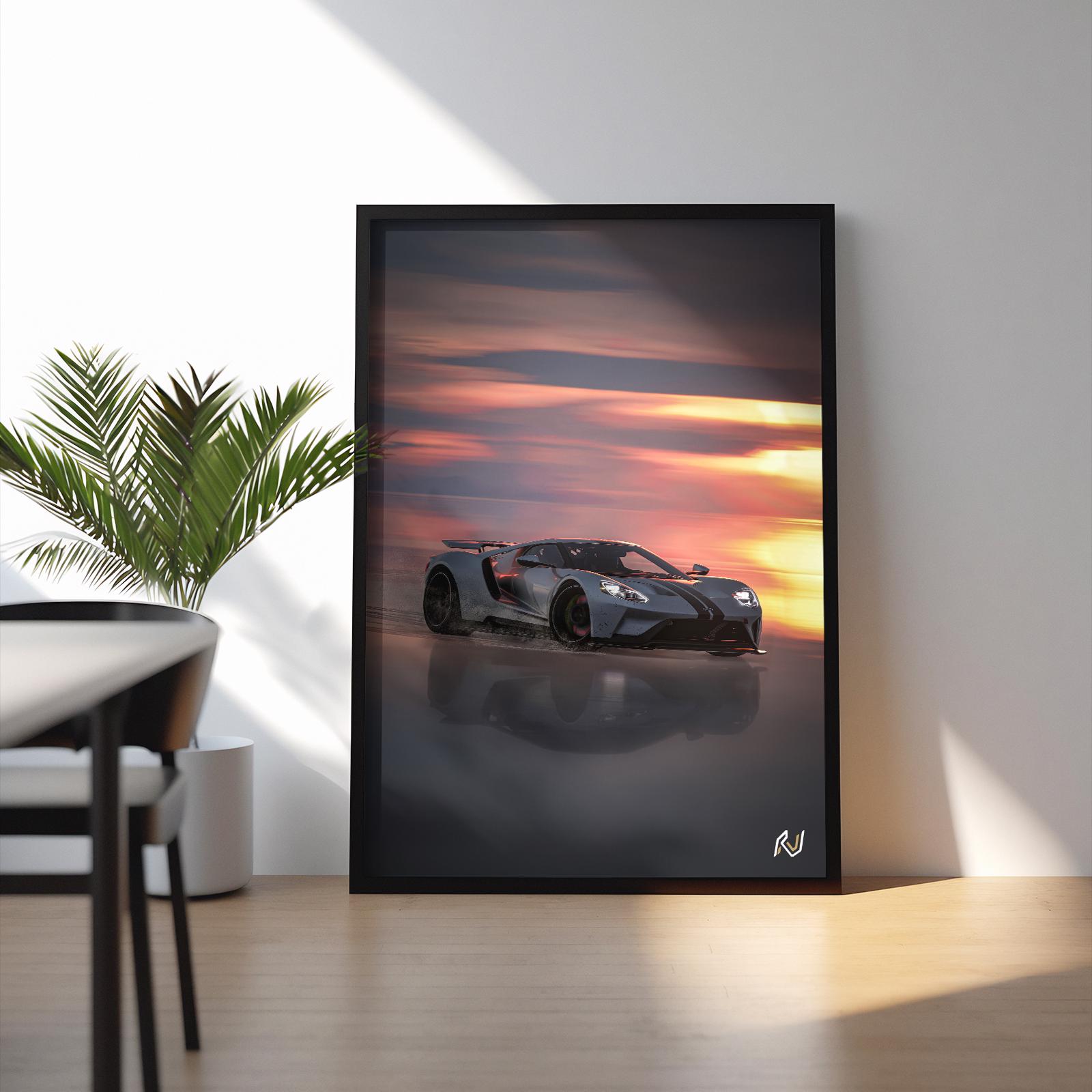 Ford GT Sunset Poster | Supercar Wall Art | Ford GT Print | Le Mans Car ...