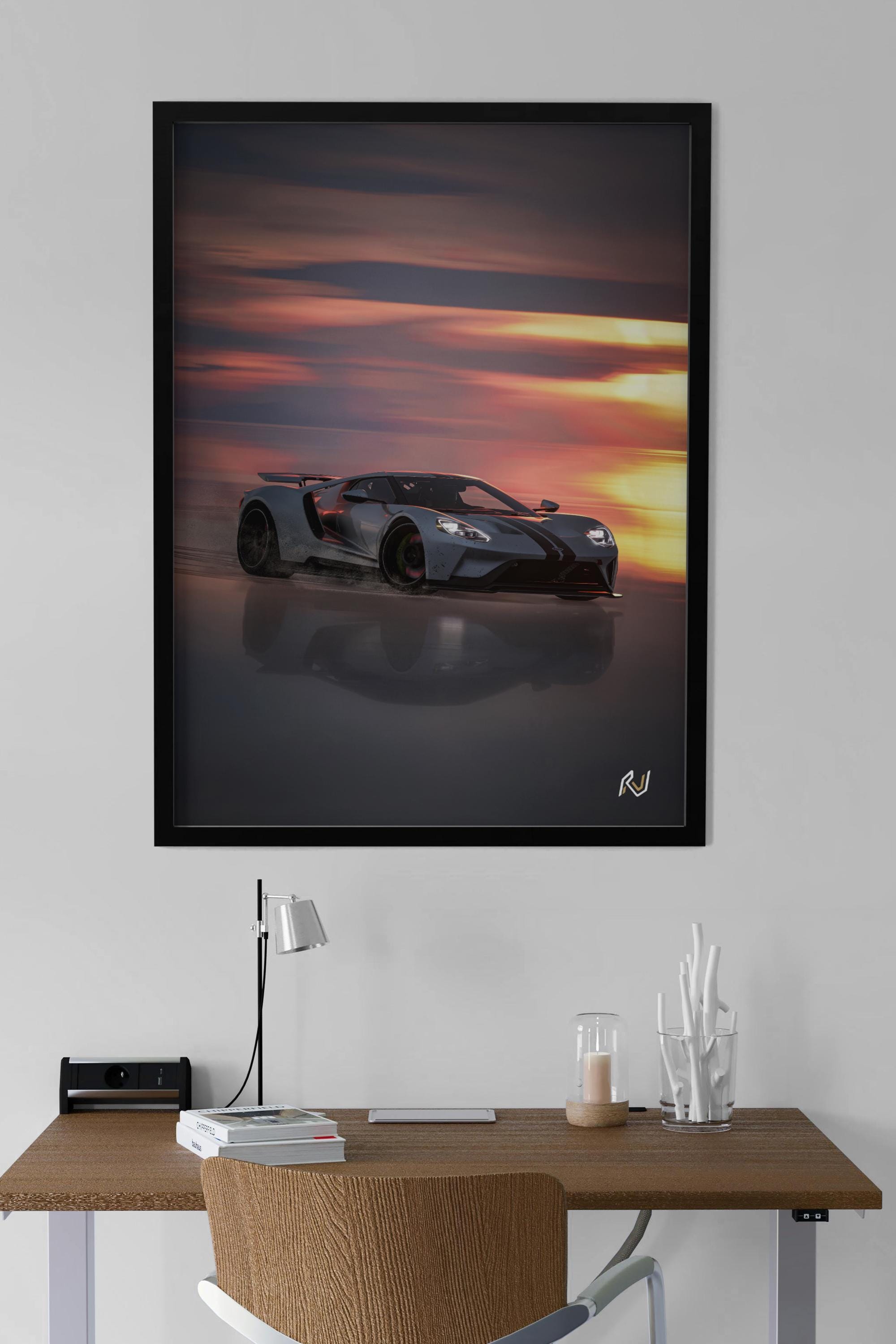 Ford GT Sunset Poster | Supercar Wall Art | Ford GT Print | Le Mans Car ...