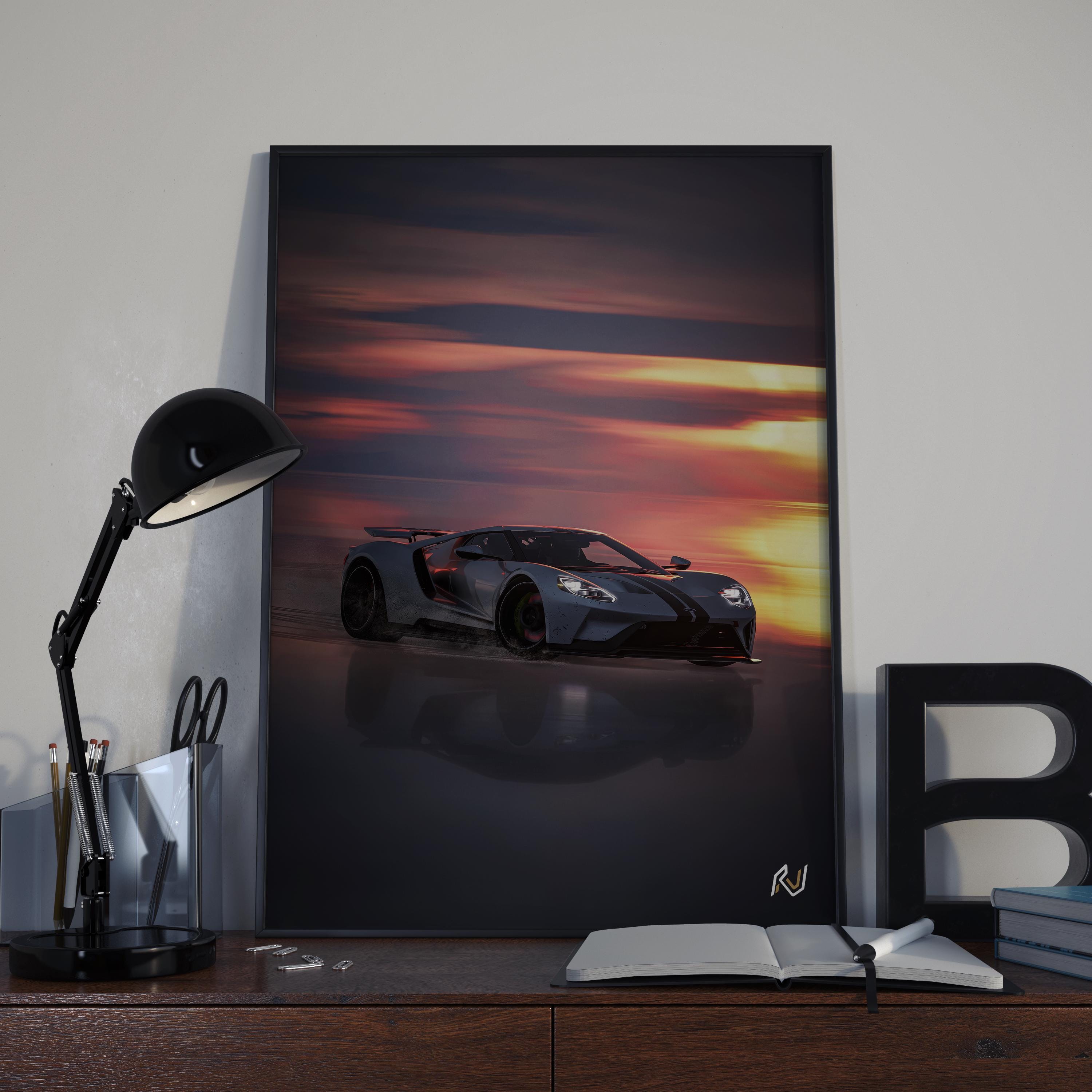 Gt Racing Poster Ford GT Sunset Poster | Supercar Wall Art | Ford GT Print | Le Mans Car ...