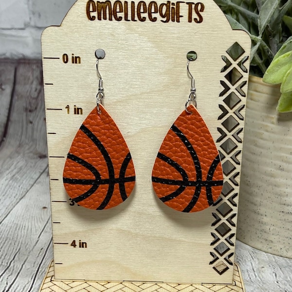 Leather Basketball Earrings ~ Leather Sports Earrings ~ Sports Mom Earrings ~ Teardrop Earrings ~ Basketball Leather Earrings