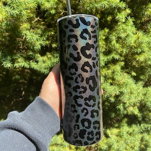 Black Leopard Tumbler ~ Black Shimmer Tumbler ~ 20oz Skinny Straight ~ Holographic Leopard Tumbler ~ Leopard Tumbler ~ All Black Tumbler