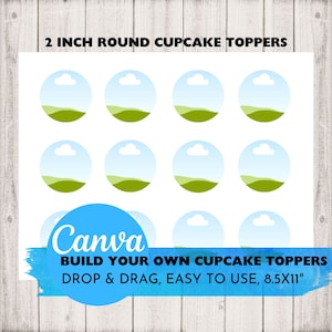2 ZOLL ~ Cupcake Topper ~ Canva Template ~ Gestalte Deinen eigenen Cupcake Topper ~ Small Business Template oder Mockup ~ Digitaler Download