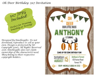 Oh Deer Einladung ~ Little Buck Birthday ~ Little Deer - Einladung 5x7 ~ zwei Formate ~ Geburtstagseinladung