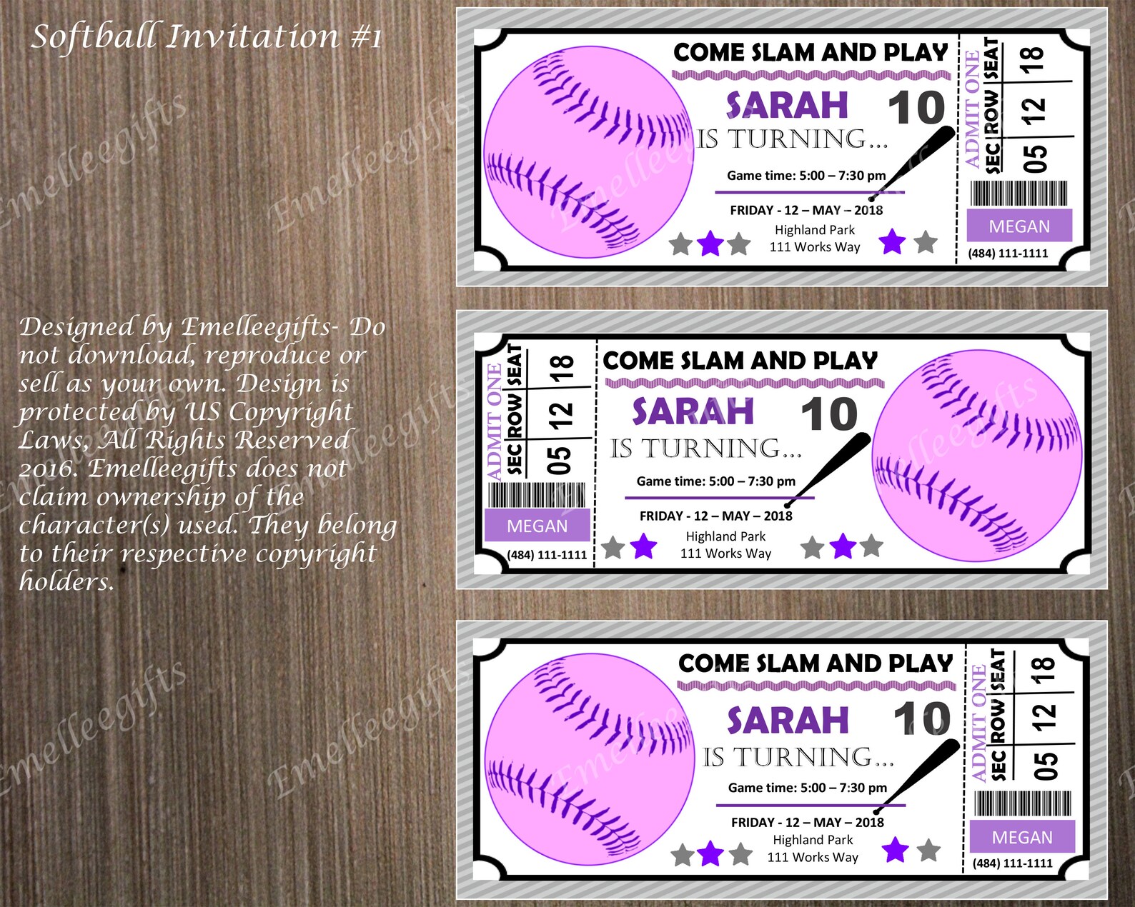 Softball Ticket Invitation 1 | Etsy