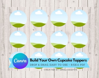 Cupcake Topper Template ~ Canva Template ~ Build Your Own Cupcake Toppers ~ Small Business Template or Mockup ~ Digital Download