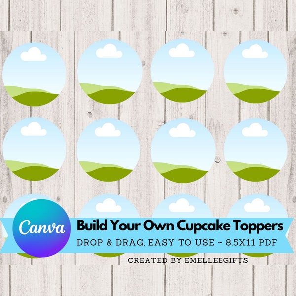 Cupcake Topper Template ~ Canva Template ~ Build Your Own Cupcake Toppers ~ Small Business Template or Mockup ~ Digital Download