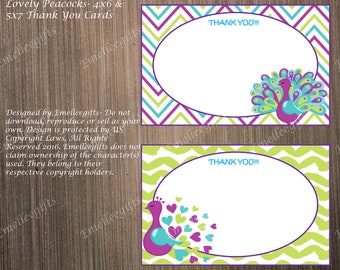 Lovely Peacock Thank You Note Cards ~INSTANT DOWNLOAD~