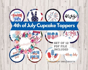 4th of July Cupcake Toppers ~ Instant Download ~ Red, White and Blue Cupcake Toppers ~ DIY Cupcake Toppers ~ Digital Download