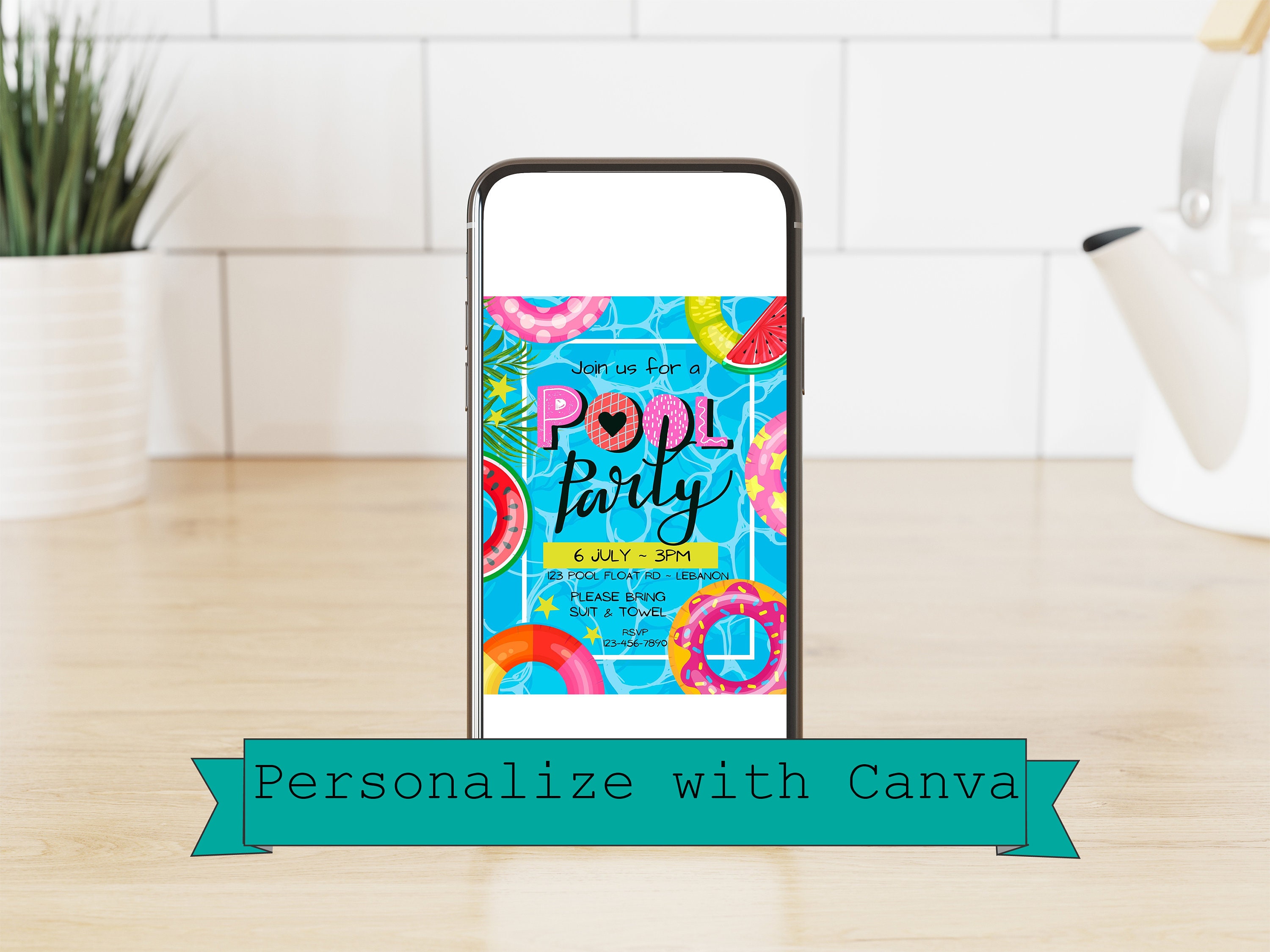 Floating Invite Pool Party Float Invitation ~ Canva Template ~ Personalized Invite ...
