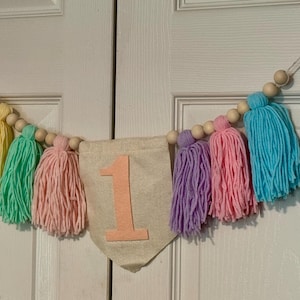 Pastel 1st Birthday Banner ~ Highchair Banner ~ ONE Birthday Highchair Banner