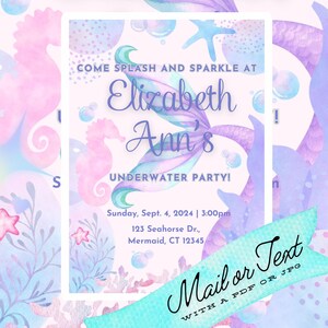 Mermaid Invitation ~ Watercolor ~ Canva Template ~ Personalized Invite ~ 5x7 ~ Digital Download Link