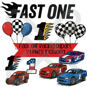 Fast ONE Racing Clipart ~ Racing Geburtstag ~ Geburtstagsparty Clipart Set ~ 1.Geburtstagsparty ~ 17 PNG Dateien ~ Sofort Download