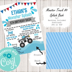 Monster Truck 5x7 Invitation ~ Monster Truck #9 Birthday ~ Birthday Party ~ Monster Truck Invitation ~ Corjl Edit & Download ~ JPG and PNG