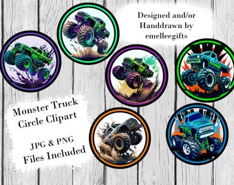 Monster Truck Clipart ~ JPG e PNG incl. ~ Monster Truck Round Clipart ~ Download istantaneo ~ Monster Truck Birthday Clipart ~ Truck Clipart