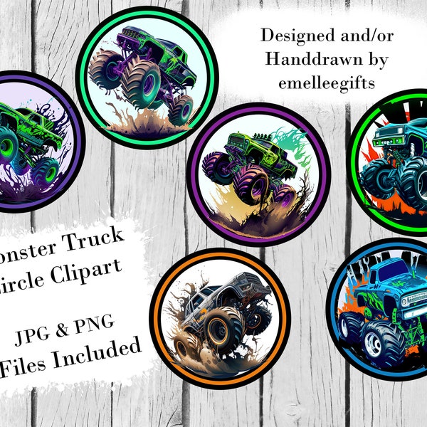 Monster Truck Clipart ~ JPG and PNG Incl. ~ Monster Truck Round Clipart ~ Instant Download ~ Monster Truck Birthday Clipart ~ Truck Clipart