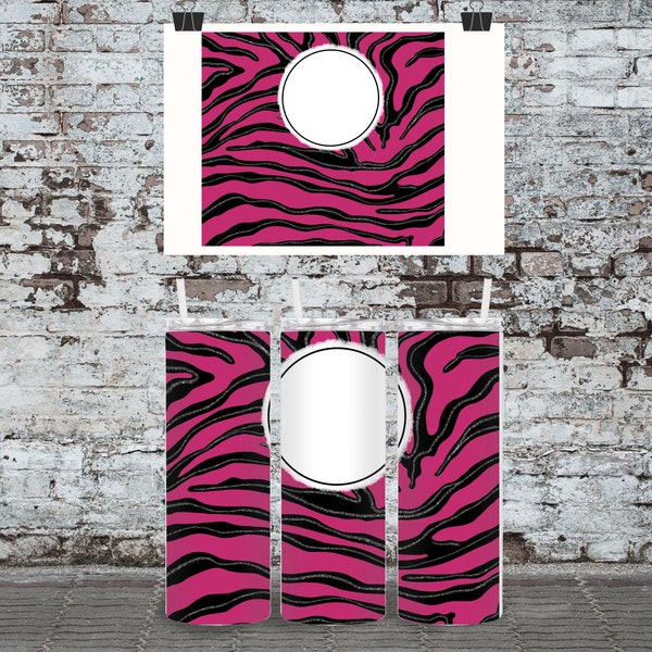 Pink Zebra Tumbler Wrap ~ Zebra Glitter Wrap ~ 20oz Skinny Straight ~ JPEG & PNG Versions Included ~ Pink Zebra Wrap with Glitter