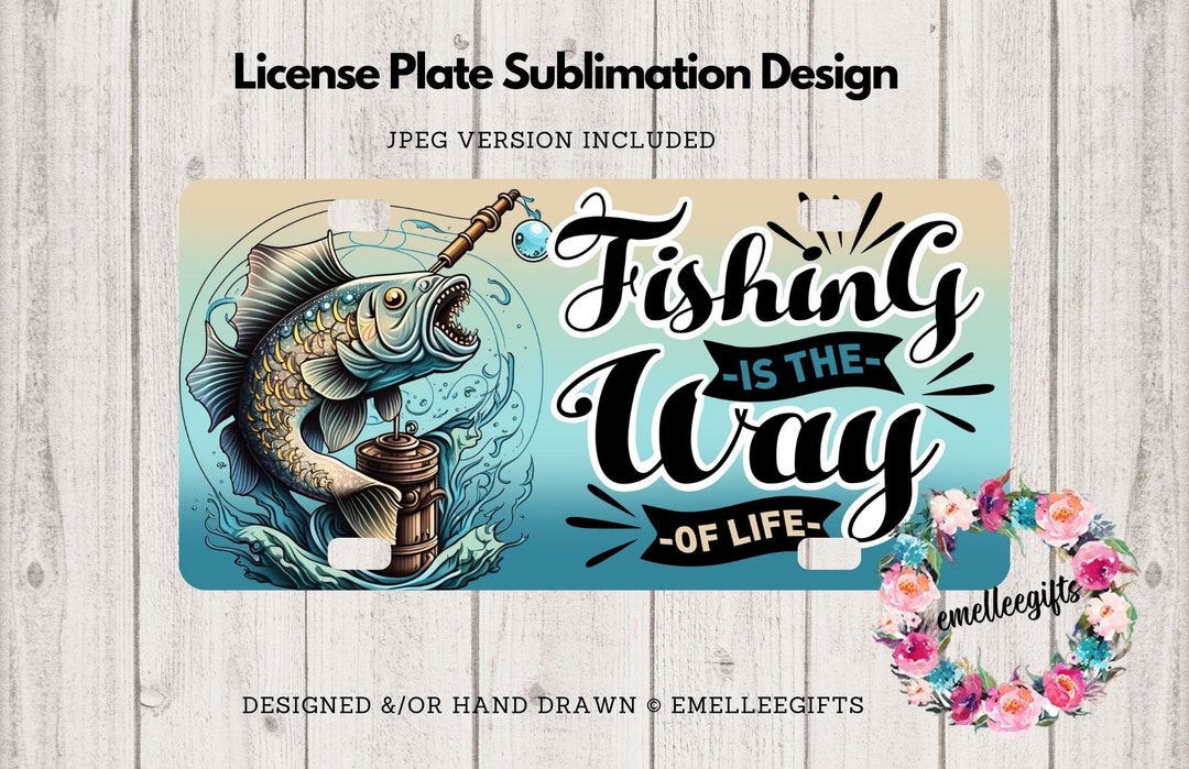 Fishing License Plate Design Sublimation Digital Print License Plate Digital Download Bass