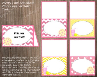 Pretty Pink Lemonade Place Cards or Table Tents ~INSTANT DOWNLOAD~