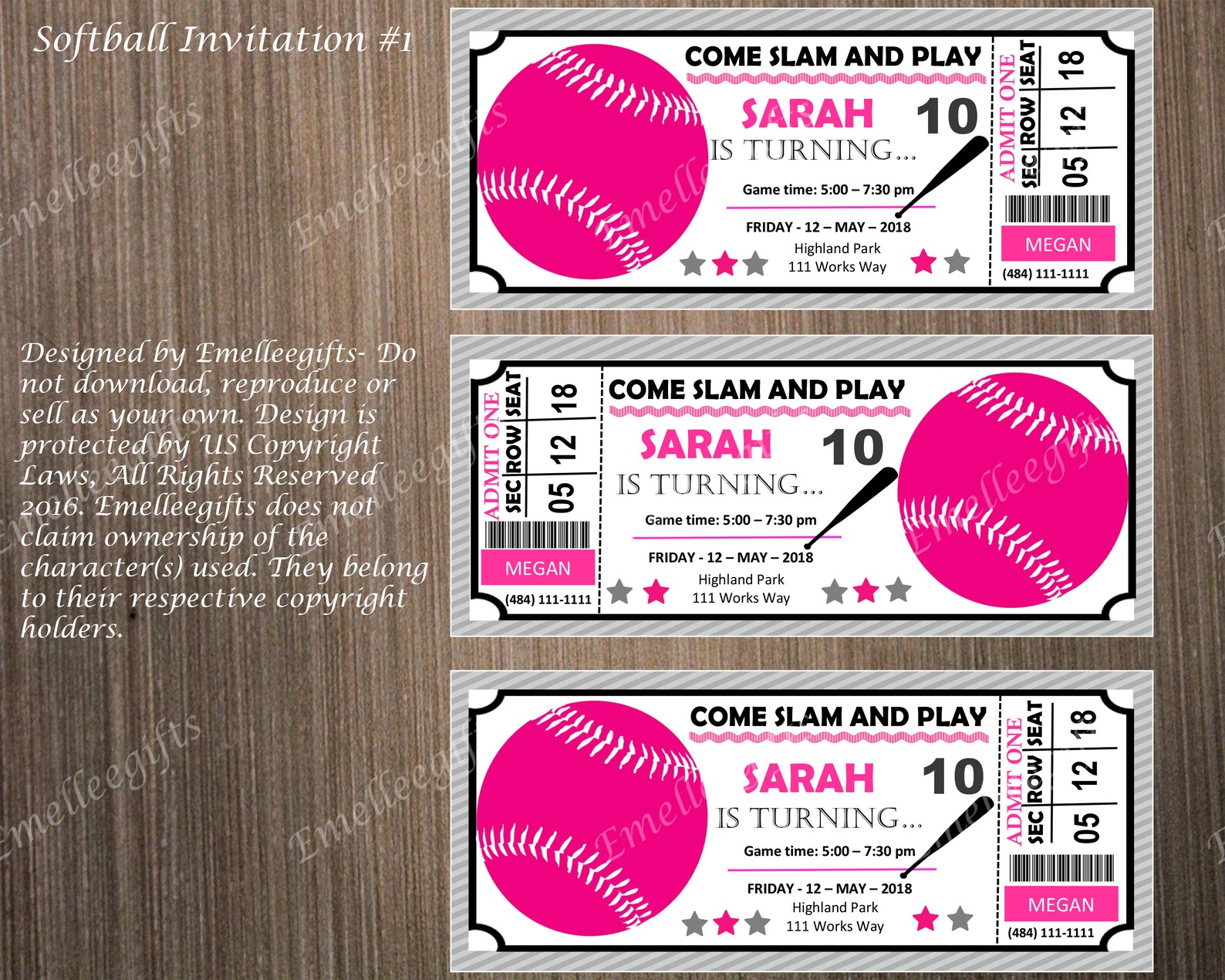 Softball Ticket Invitation 1 | Etsy