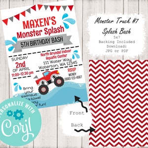 Monster Truck 5x7 Invitation ~ Monster Truck #7 Birthday ~ Birthday Party ~ Monster Truck Invitation ~ Corjl Edit & Download ~ JPG and PNG